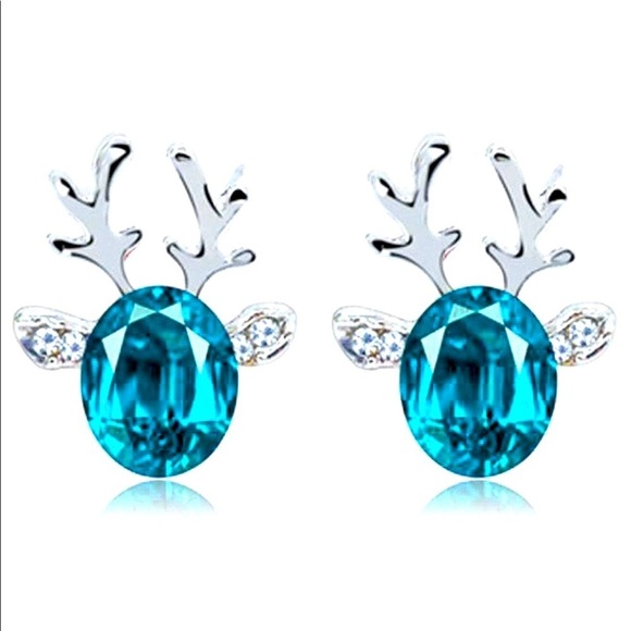 Reindeer Crystal Stud Holiday Christmas Earrings Nwt - Picture 1 of 2